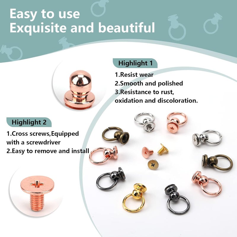 TiSuit 50pcs Screwback Round Head Rivet with Pull Ring Studs with Screwdriver for DIY Leather Craft Belts Purse Handbags Phone Cas (Silver) - Image 3